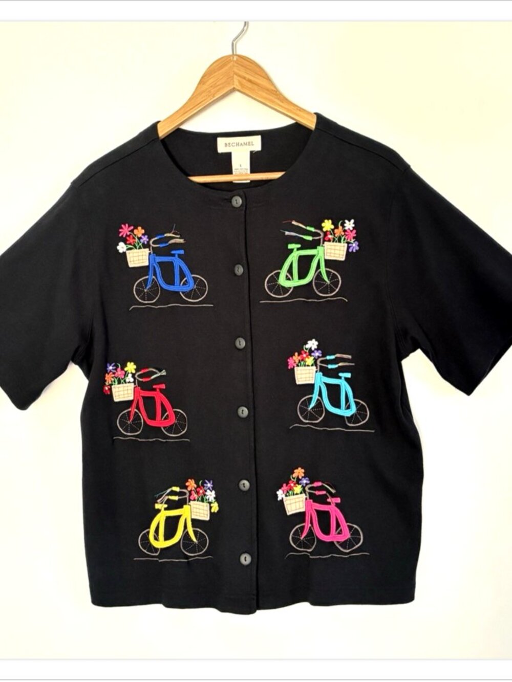 Vintage Bechamel Embroidered Button Shirt Bicycles Flowers Size Large *E66